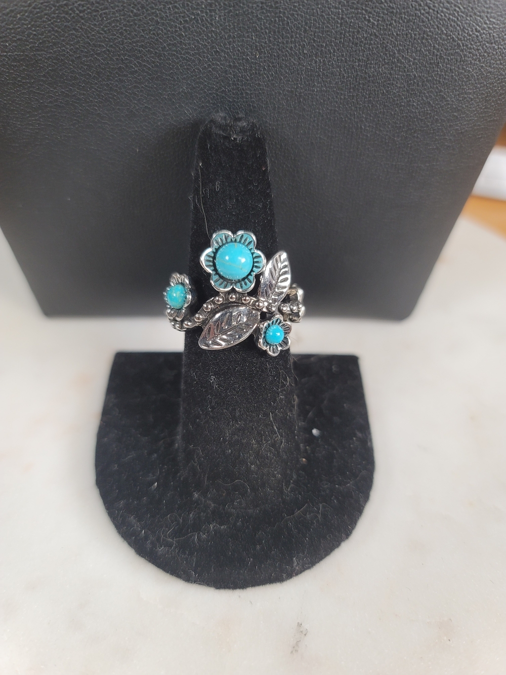 paparazzi Silver Floral Ring with Turquoise Accents
